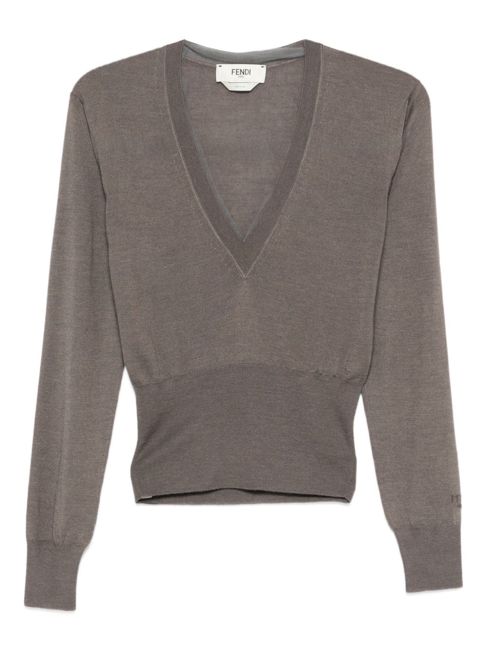 Fendi Cashmere Blend Sweater Featuring Contrast Trim In Gray