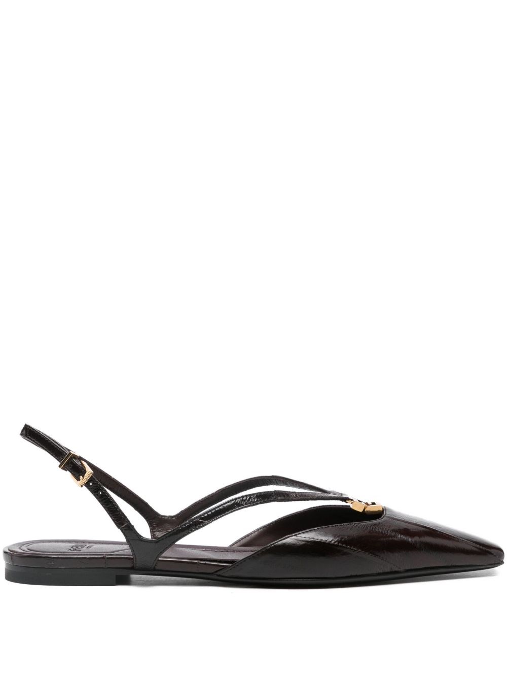Fendi Ffolk Leather Slingback Ballets In Black