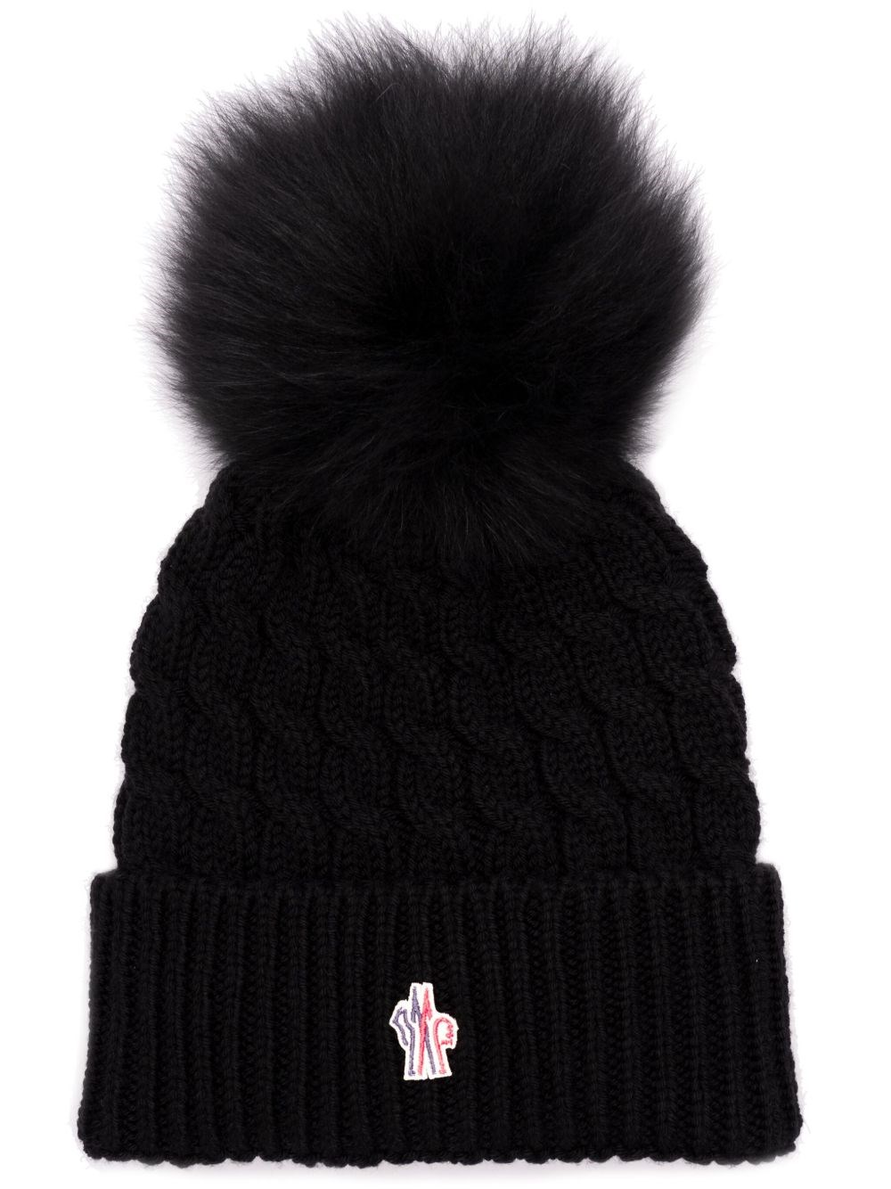Moncler Cable Knit Hat With A Pom Pom In Black