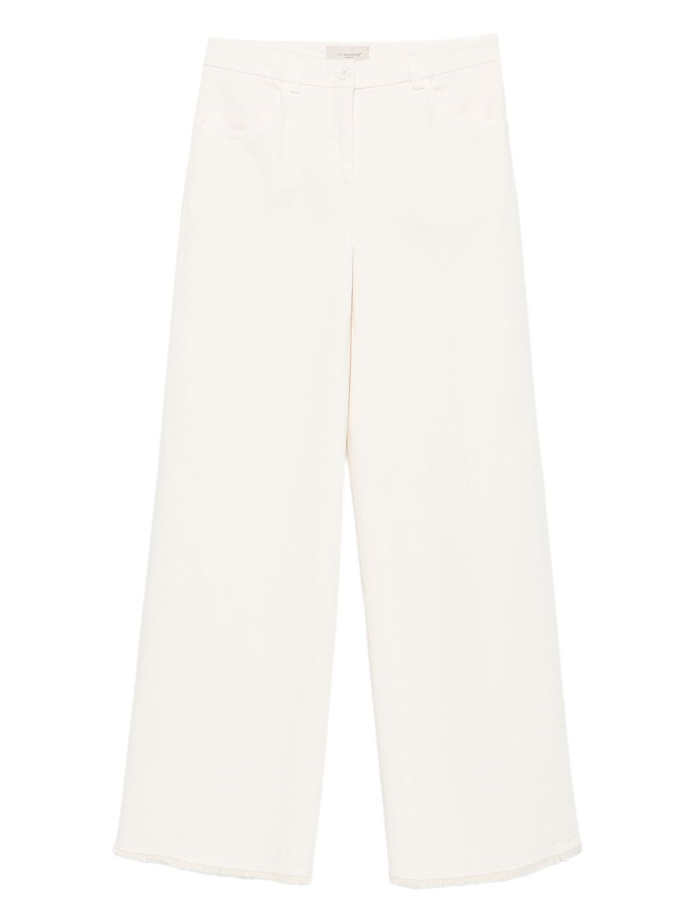 Via Masini 80 Off White Cotton Wide-leg Trousers In White