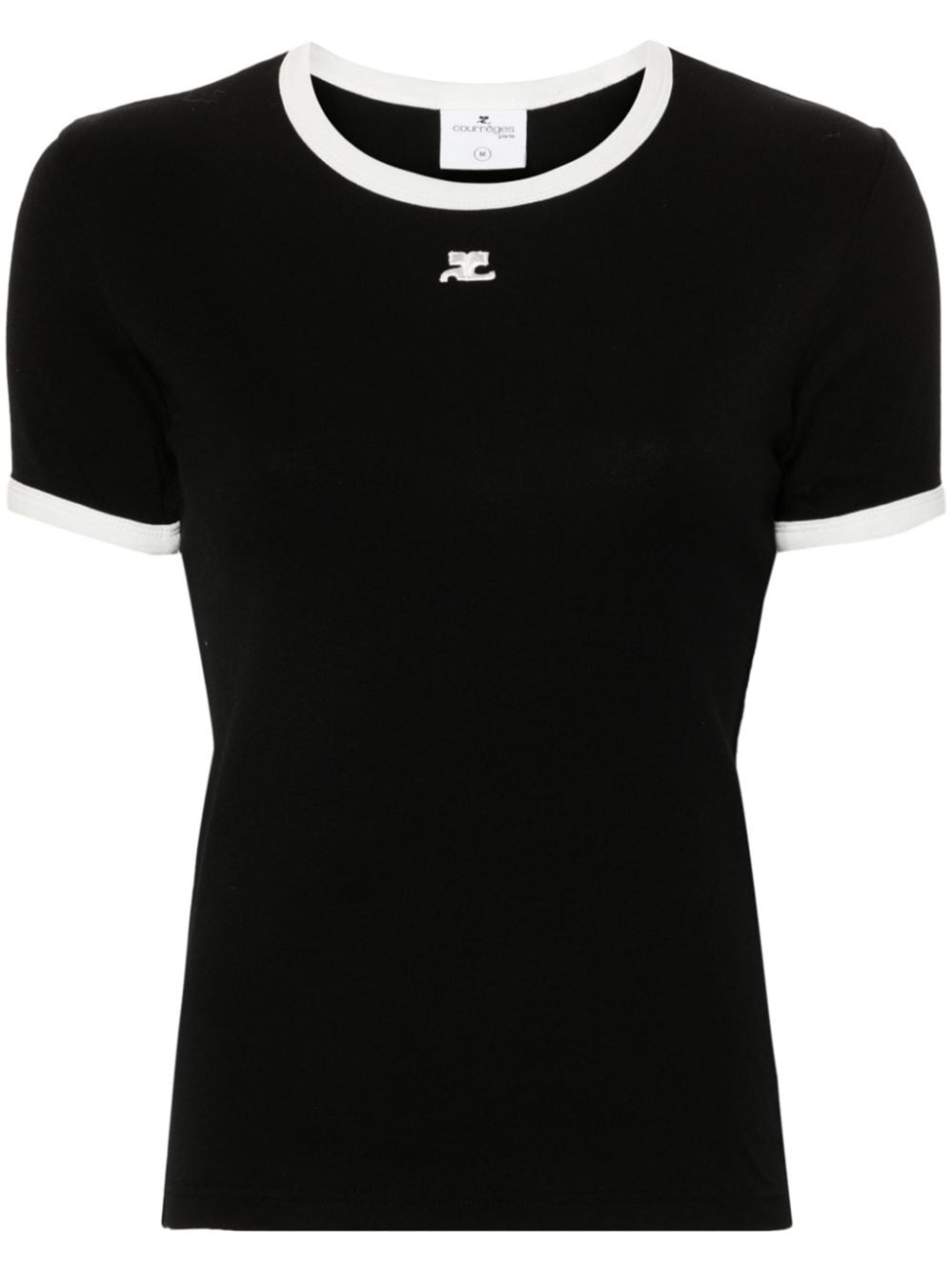 Courrèges Logo-embroidered Cotton T-shirt With Tipping In Black