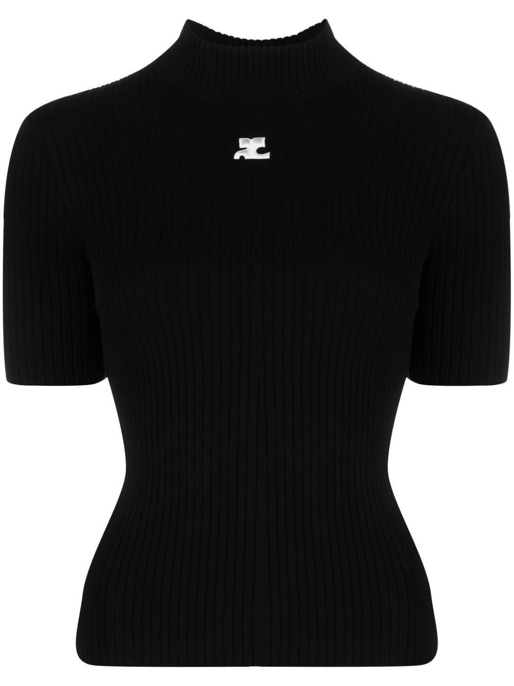 Courrèges Short-sleeved Ribbed Re-e In Black