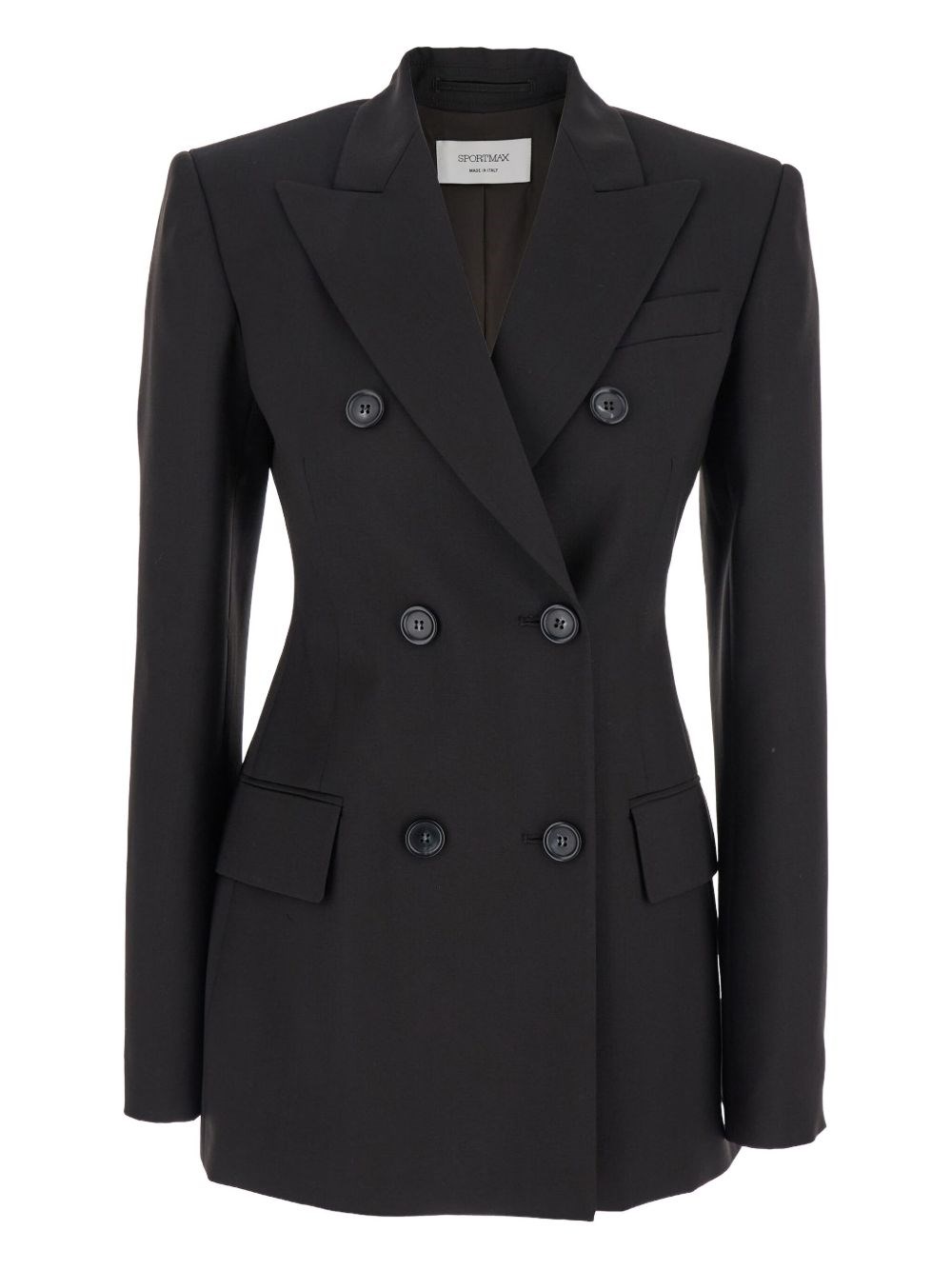 Sportmax Structured Double-breasted Blazer With Flap Pockets In Black
